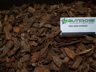Oversize pine bark mulch with label